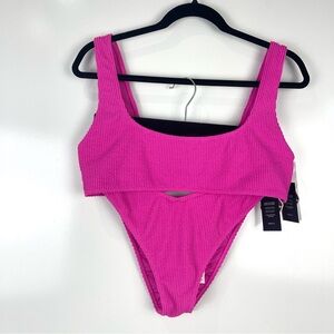 RVCA Grooves Texture Bikini Set Pink Bralette Top French Cut Bottoms Size XL NEW